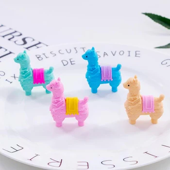 

4 Pcs/set Kawaii Mini Colorful Animal Little Alpaca Sheep Removable Rubber Pencil Erasers Stationery Papelaria Students Gifts