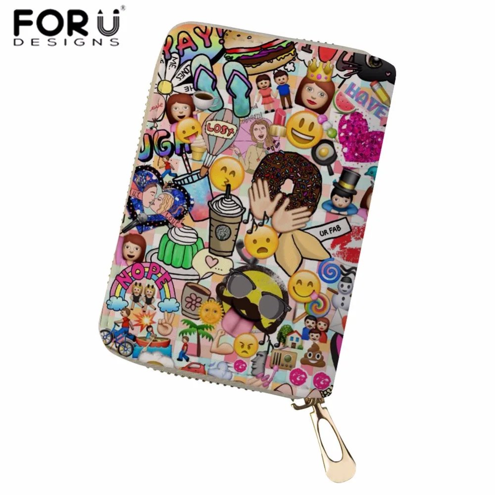 

FORUDESIGNS PU Leather Business Card Holder Funny Emoji Face Print ID Card Holders for Women Fashion Wallet for Credit Cards New