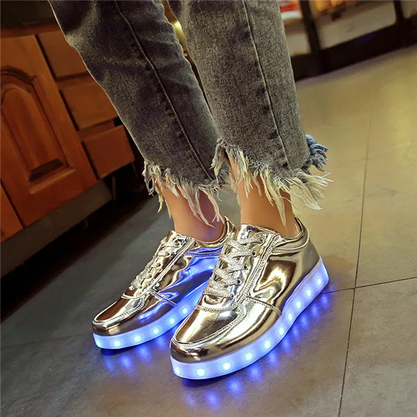 

YPYUNA Fahsion Basket LED Shoes Casual Lovers Femme Kids Trainers Luminous Sneakers China style Rose Flower led sneakers