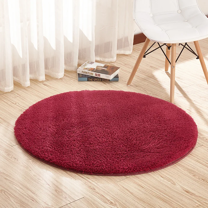 

Round thick solid color lambskin carpet room bedside blanket bedroom living room coffee table mat non-slip thickening rug