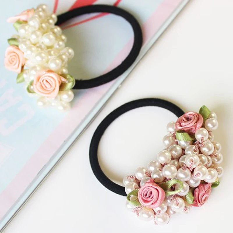 

Girls Hair Accessories for Women Hairband Small Fresh Flower Beaded Pearl Headband Rubber Band Elastic Hair Bands Hair Bun Maker