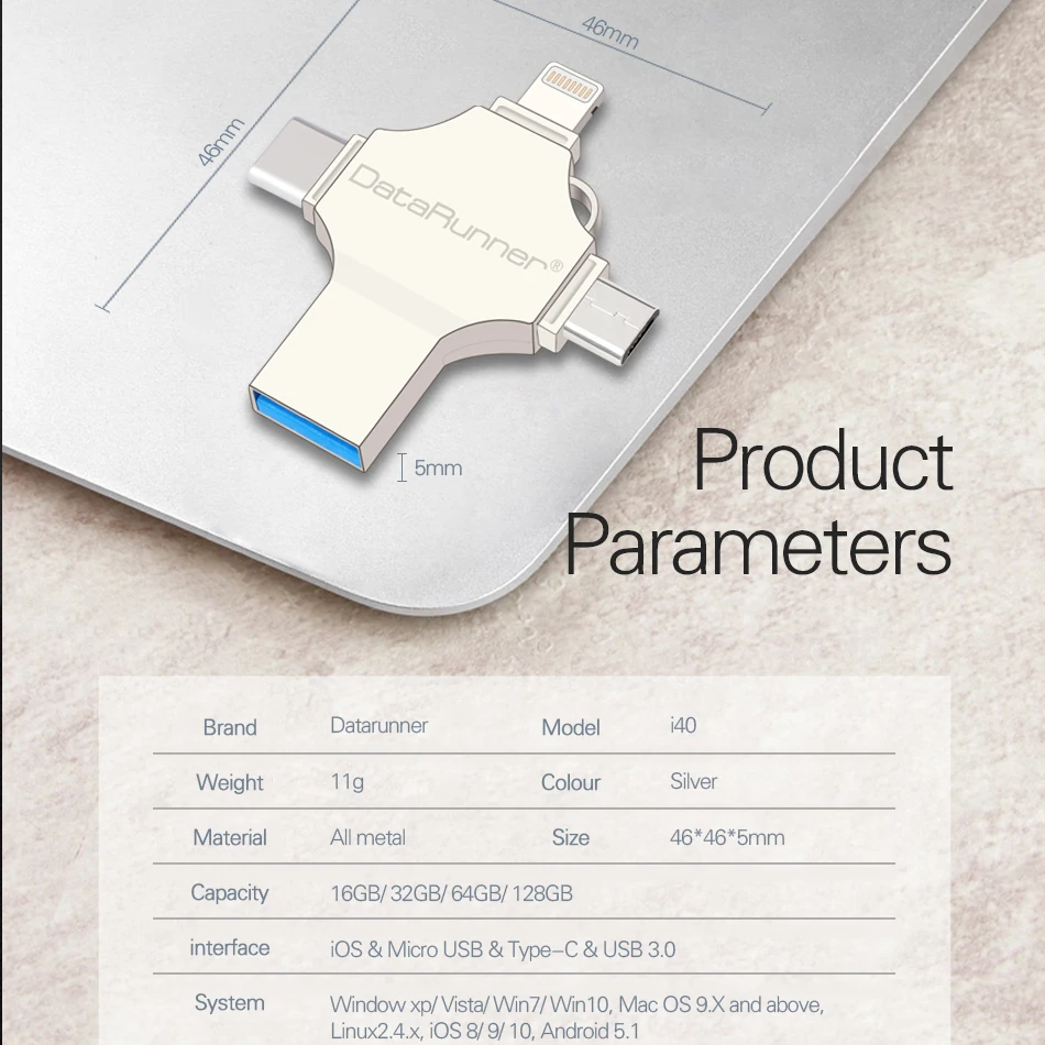 USB флеш-накопитель DataRunner 128 Гб OTG флеш-накопитель 32 Гб 64 Гб Флешка 4 в 1 USB3.0/iOS/Micro usb/type C USB флэш-диск памяти