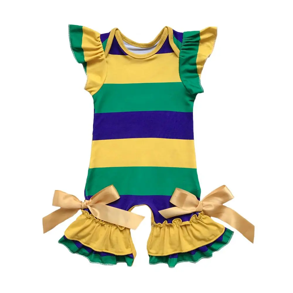 Фиолетовый, зеленый, золотой цвет Пользовательские печати Одежда для младенцев шелк молочный комбинезон детские пижамы для Нового Орлеана Mardi Gras праздник - Цвет: 4
