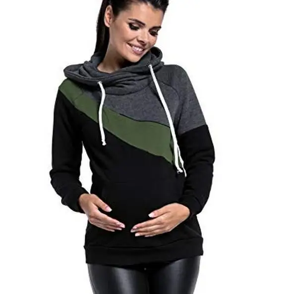 Plus-Size-Pregnancy-Nursing-Long-Sleeves-Maternity-Clothes-Hooded-Breastfeeding-Tops-Patchwork-T-shirt-for-Pregnant