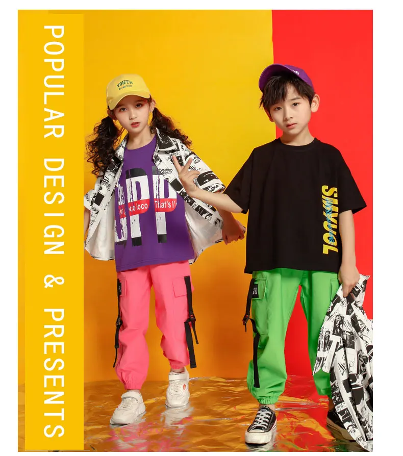 Tracksuit girl  4 6 8 10 12 14 16 Years hip hop tshirt kids dance costume kids jazz summer clothes for girls costume kids (9)