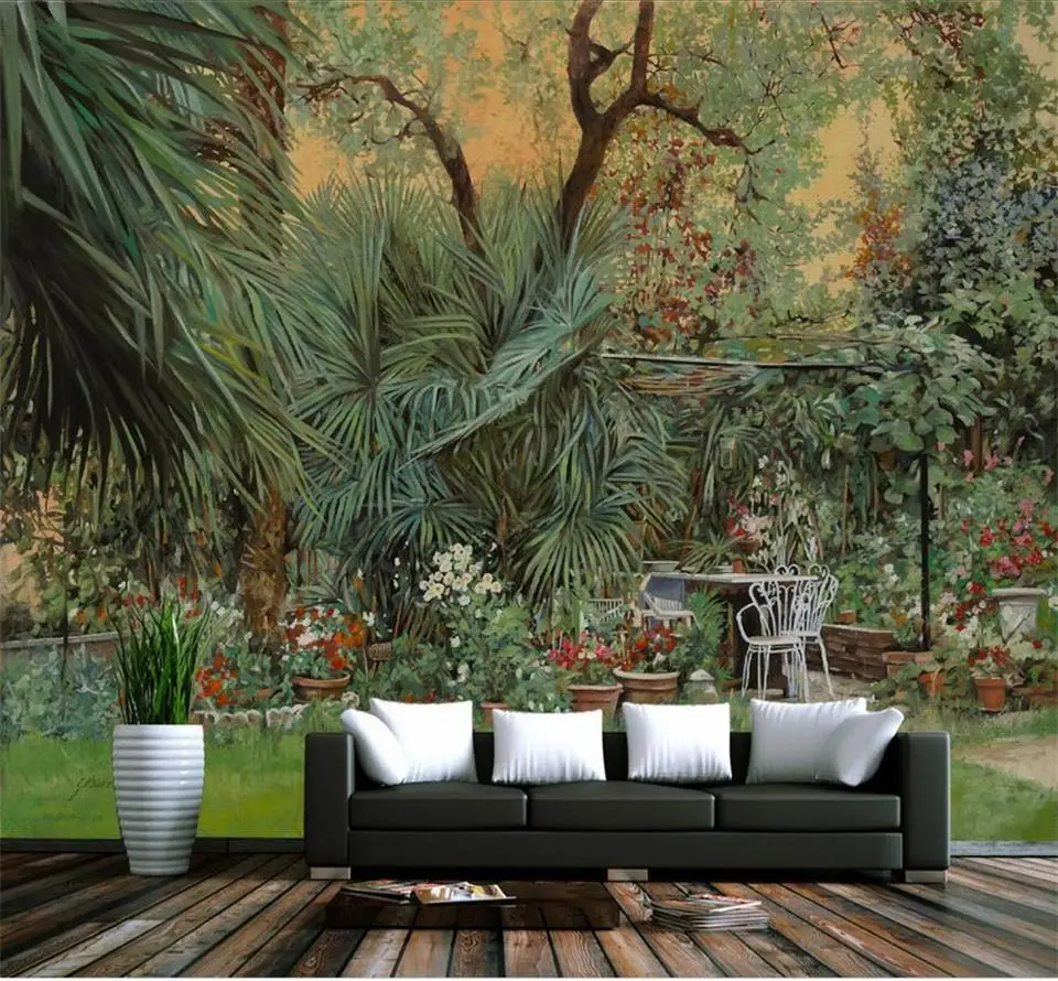 

custom 3d photo wallpaper living room mural sticker tropical rainforest plants painting sofa TV background wall non-woven mural