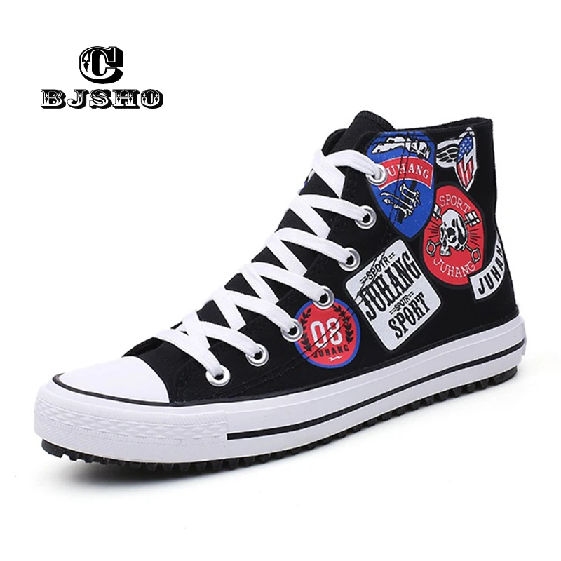 

CBJSHO New Fashion Spring Graffiti Canvas Men Shoes Autumn Breathable Men's Casual British High Top Flat Vulcanized Shoes
