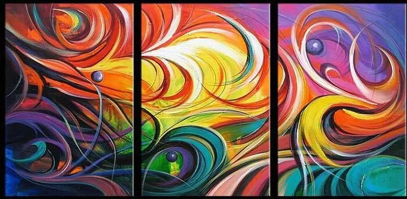 

Hand Painted Abstract Colorful Oil Paintings on Canvas Modern Home Decor Wall Art Pictures 3 Piece Painting for Living Room Gift
