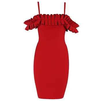 

Fashion Bandage Dress Sexy Women Night Club Evening Sleeveless Backless Bodycon Ruffles Spaghetti Strap Mini Dresses Wholesale