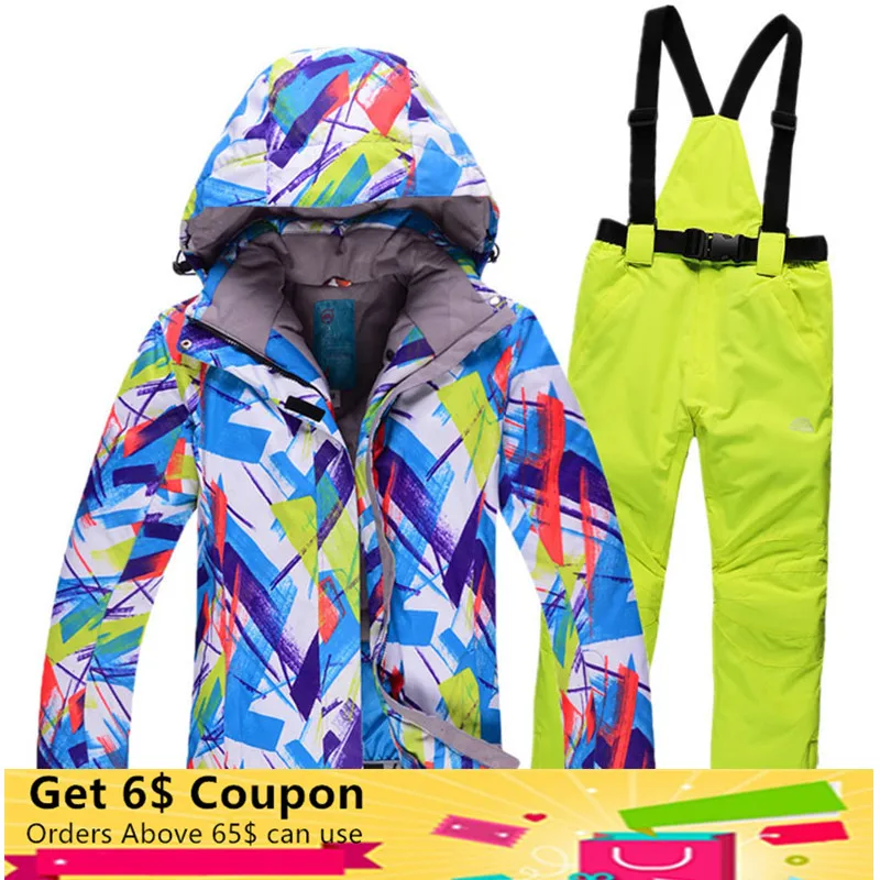 

2018 New Colorful Woman Outdoor Skiing Suit Sets Snowboarding Clothes Waterproof Winter Snow Jackets +bibs Pants Ski Costumes