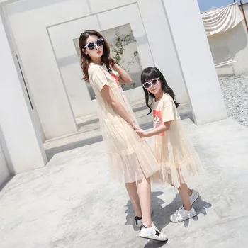 

Family Matching Outfits 2019 summer Fashion cartoon T-shirt mom and daughter dress mum girls kids baby clothes family clothing