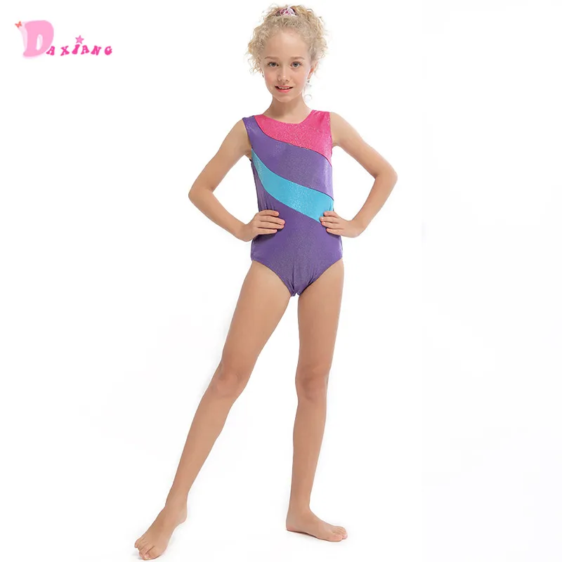 Гимнастическое трико для девочек; 3 цвета; балетная Одежда для танцев; фатиновые юбки для девочек; платье-пачка без рукавов с блестками радуги; костюмы - Цвет: purple