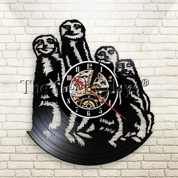 

1Piece Safari Animals Meerkat Wall Art Wall Clock Nursery Decor Zoo Animals Vinyl Record Clock Handmade Vintage Clock
