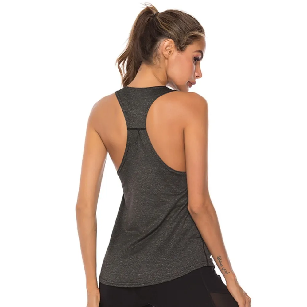 MAIJION женские спортивные майки для йоги, безрукавки для фитнеса, рубашки для йоги, быстросохнущие спортивные майки для бега, футболки для тренировок - Цвет: Темно-серый