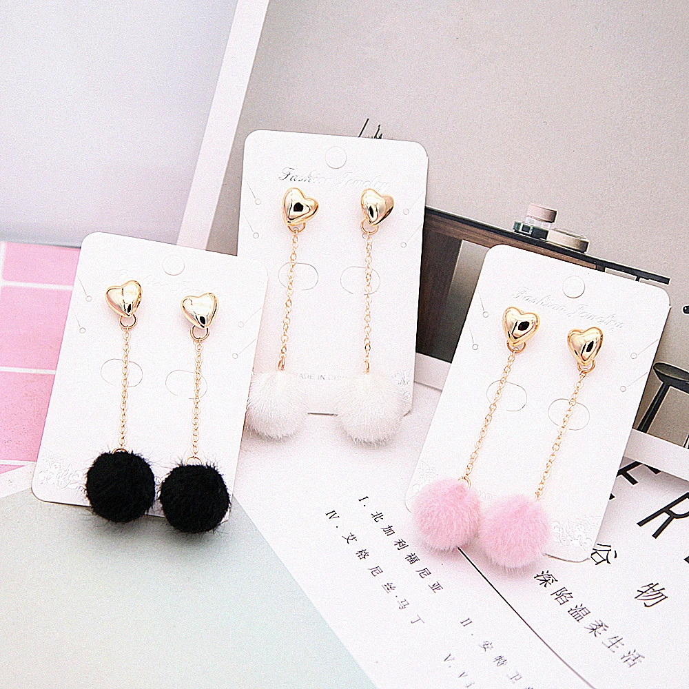 

E0444 New Fashion Soft Fur Ball PomPom Earrings For Women Pink/White/Black Long Tassel Earrings Statement Ear Jewelry Wholesale
