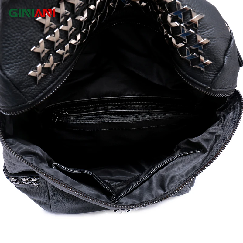 Рюкзак унисекс из натуральной кожи с заклепками на молнии спереди|rivet backpack|style