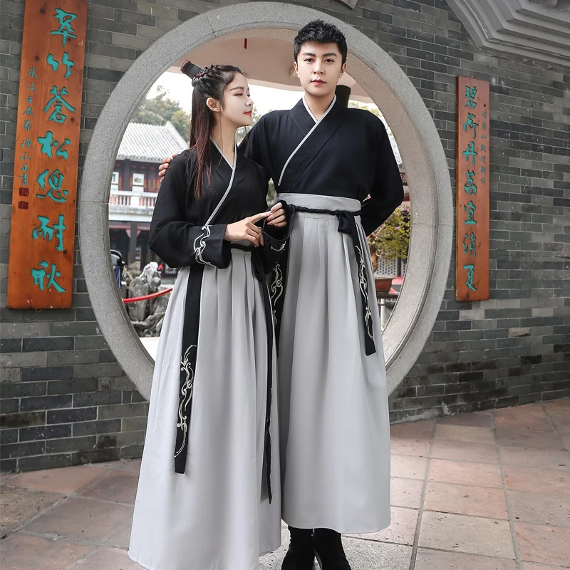 Черное платье Hanfu, костюм для китайских танцев, традиционная одежда для выступлений, классическая одежда принцессы династии Хань, сценическое платье