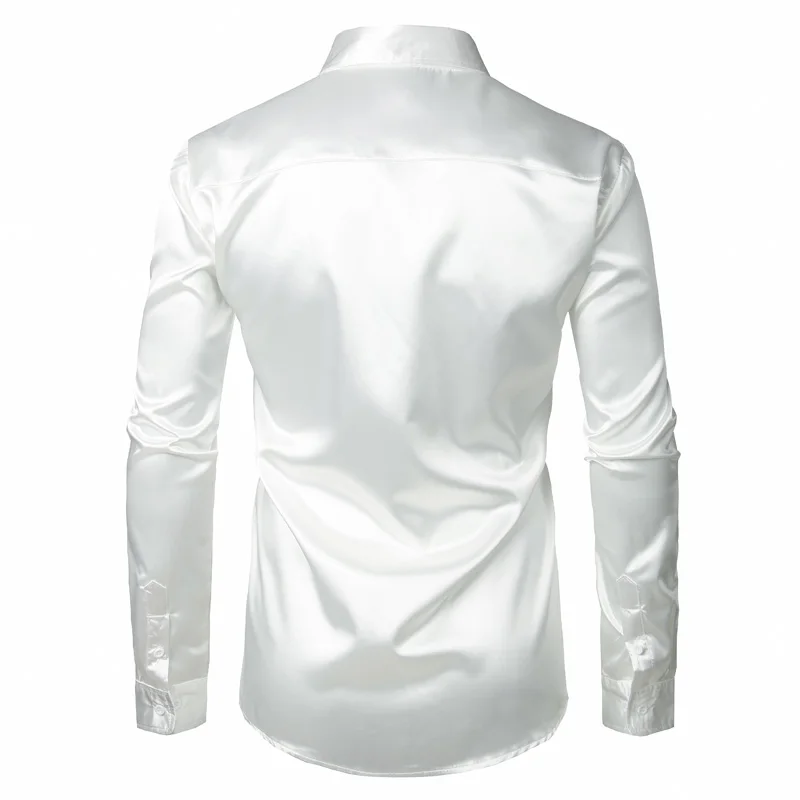 Stylish White Silk Satin Shirt Men Chemise Homme 2018 Casual Long Sleeve Slim Fit Mens Dress Shirts Business Wedding Male Shirt Stylish White Silk Satin Shirt Men Chemise Homme 2018 Casual Long Sleeve Slim Fit Mens Dress Shirts Business Wedding Male Shirt