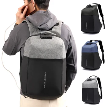 

Men Anti-theft Lock Backpack Casual Travel School Bag with Invisible USB Charging Port New