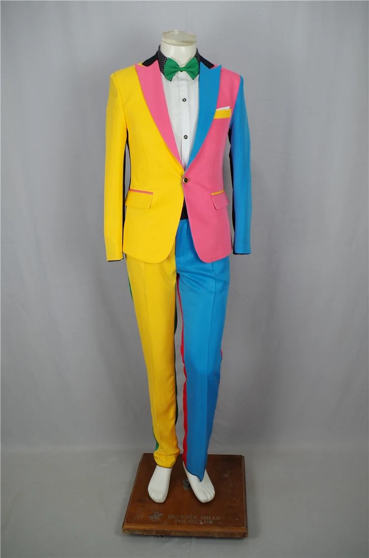 Необычные цветные мужские костюмы, модные тонкие блейзеры, брюки, комплекты для ночного клуба, маг, клоун, костюм для сцены