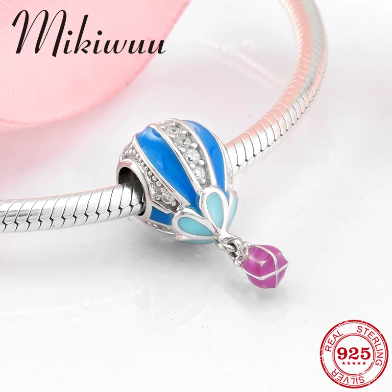 

New love travel 925 Sterling Silver blue enamel CZ fire balloon fine Beads Jewelry making fit Original Pandora Charms Bracelet
