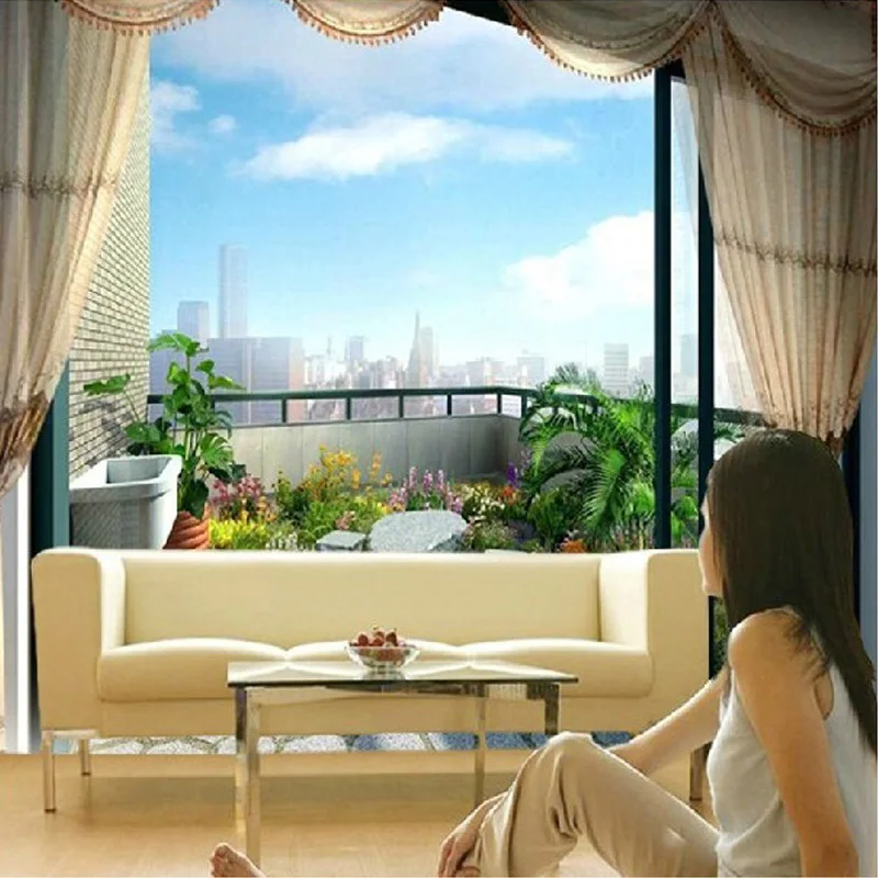 Пользовательские моды за окном вид на море 3D Настенные обои личность пространство расширения гостиной домашний декор настенная живопись