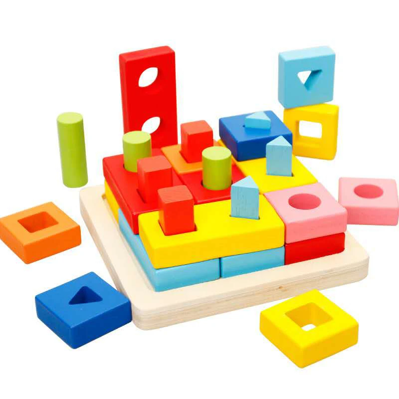 

Early Learning Educational Teaching Mooden Colorful Toy Montessori Intelligence Pillar Shape Blocks Match Game Baby Toys Gifts