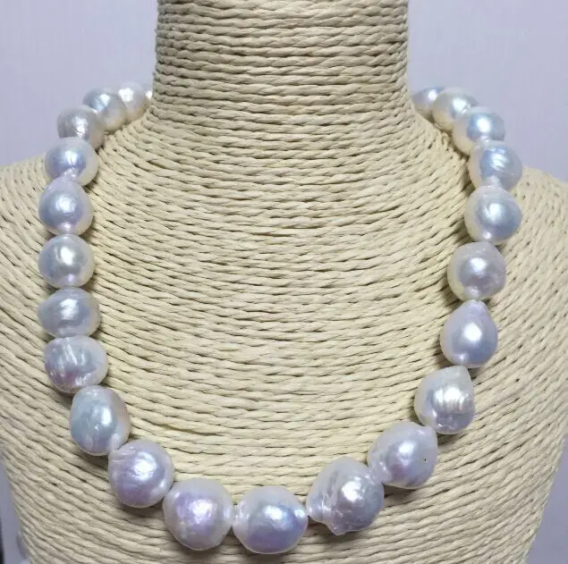 

classic 13-14 mm AAA luster south sea white baroque pearl necklace 18inch925silver