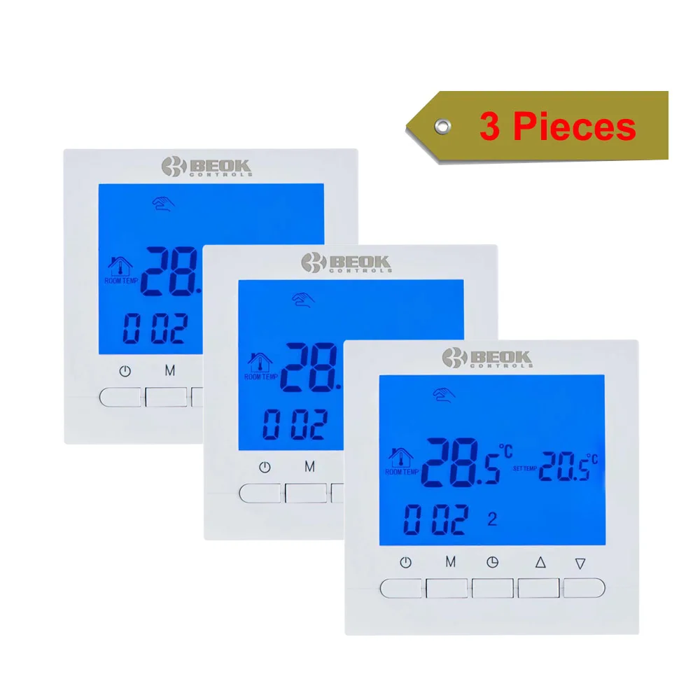 Beok комплект из 3 предметов BOT-313W Programmble бытовой газовый котел бойлер водонагреватель термостат 220 ватт Электрический терморегулятор ЖК-дисплей Экран Температура контроллер - Цвет: Blue