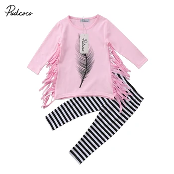 

Helen115 Lovely Kids Baby Girl Clothes Full Sleeve T-shirt+striped Pants 2pcs Outfit Set 2-7years