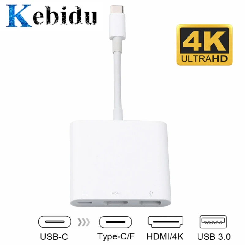 

Kebidu Newest Type-C to HDMI Adapter USB C Converter Cable USB 3.1 Type c Charging Male to Female Digital AV Multiport Adapter