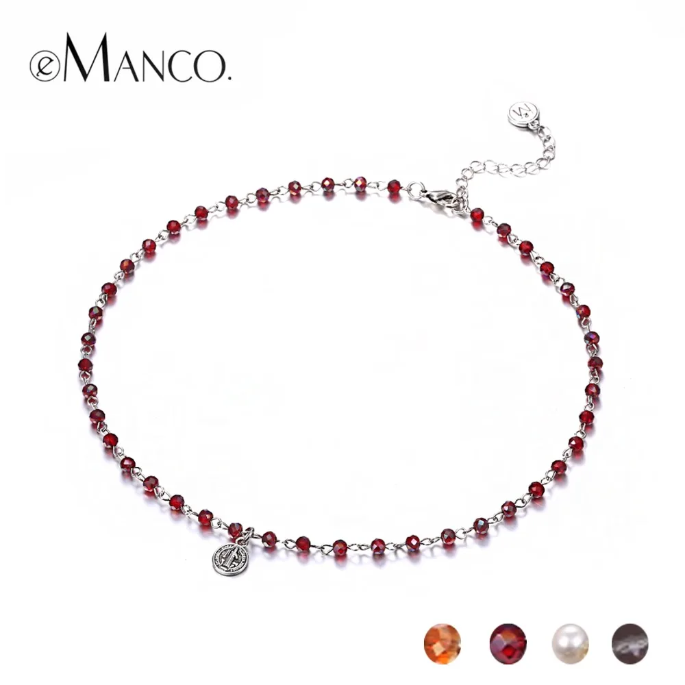 eManco 4 Crystal Beads Choker Necklace Simulated Pearl Chain Mutil Color Alloy Pendant Bohemia For Woman | Украшения и аксессуары