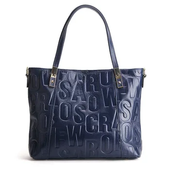 

Designer Letters Embossed Genuine Leather Women Handbag Cowhide Leather Large Female Tote Bag Shoulder Bag Purses and Handbags