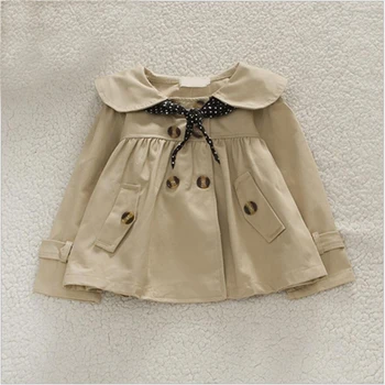 

2016 Spring Children Jackets europe style Baby double Breasted Child Coat Girl Outerwear Jackets For Girls dot Bow Girl Clothes