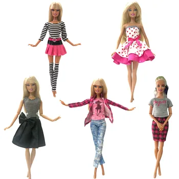 

NK 5 Pcs/Set Doll Dress Handmade Trousers Fashion Clothes For Barbie Doll Accessories Baby Girl Birthday Present For Kids