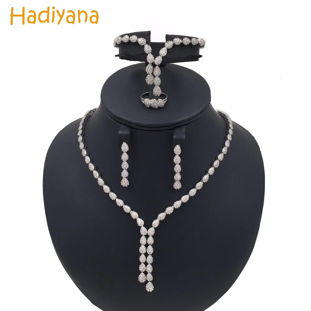 Hadiyana кубический циркон плоскогубцы для набор украшений для женщин Новая Свадебная вечеринка медная кисточка 4 шт. Ювелирные наборы оптом CN126
