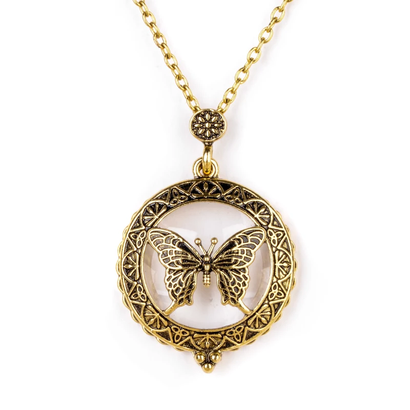 Retro Antique Statement Necklace Shellhard Crystal Cat Magnifying Glass Pendant Long Chain Necklace Fashion Jewelry For Women