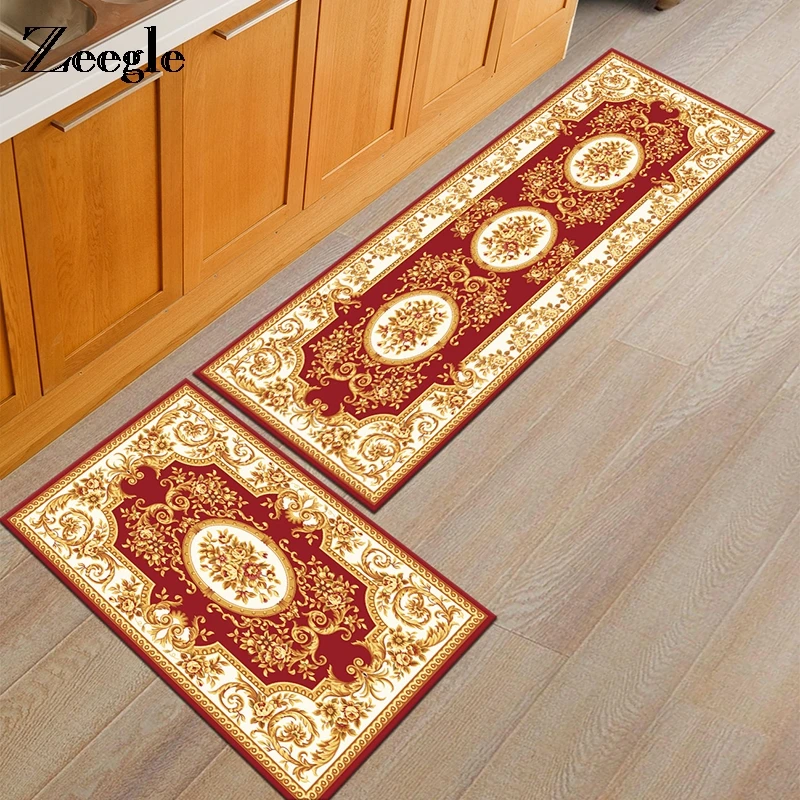 Zeegle European Jacquard Printed Carpets For Living Kitchen Home Decor Anti-Slip Welcome Floor Carpets Quadrate Rug Bath Mat