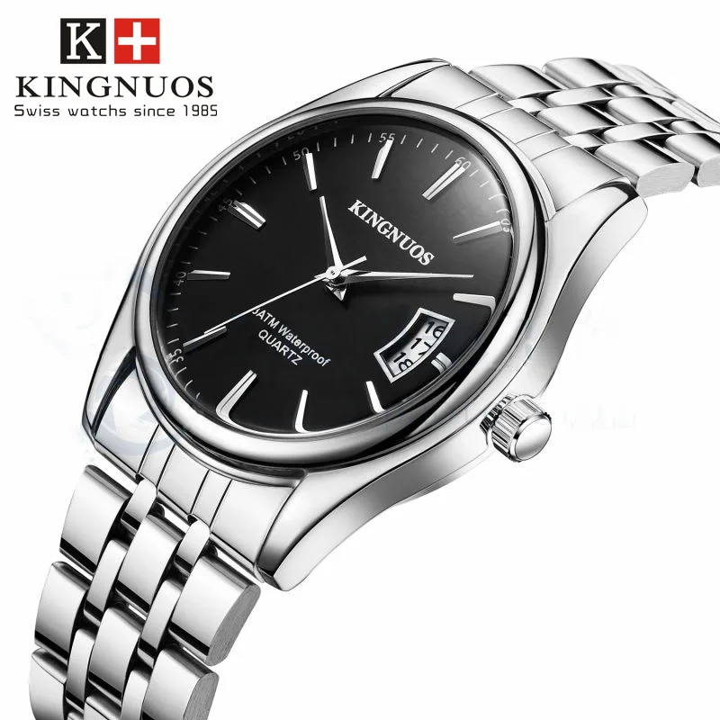 

2019 Fashion Quartz Watch Men Calender Date Mens Wathes Clock Business Stainless Wrist Watch for men KINGNUOS Relogio Masculino