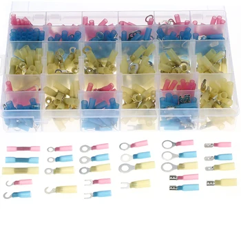 

540pcs Heat Shrink Wire Connectors Terminals Marine Automotive Crimp Connector Set Assortment Ring Fork Hook Spade Butt Splices