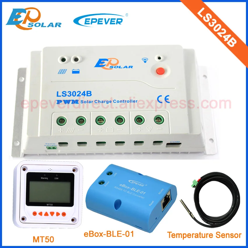 

30A controller with communicate function BLE box and MT50 meter user parameters set LS3024B solar regulator+temperature sensor