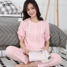 Милые женские кружевные пижамные комплекты для сна, хлопковый Халат юката, Свободный Топ и штаны, ночная рубашка для девочек, одежда для сна, домашняя одежда, пижамы