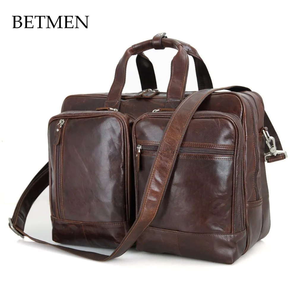 BETMEN Luxury Vintage Genuine Leather Bag Men Handbag Brand Business Men Briefcase Large Capacity Men Travel Bags