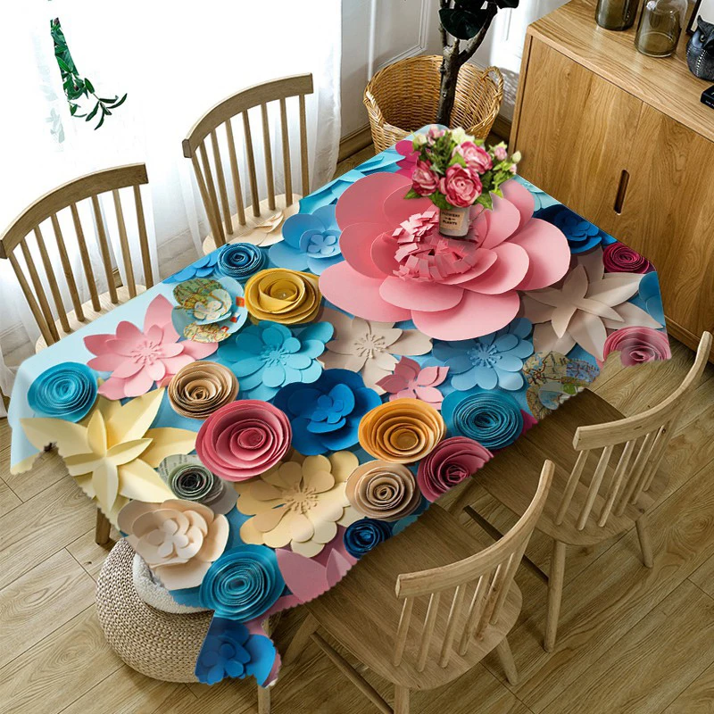 

Customize 3D Tablecloth Colored Paper Flower Pattern Dustproof Thicken Cotton Wedding Party Rectangular Table Cloth Home Textile