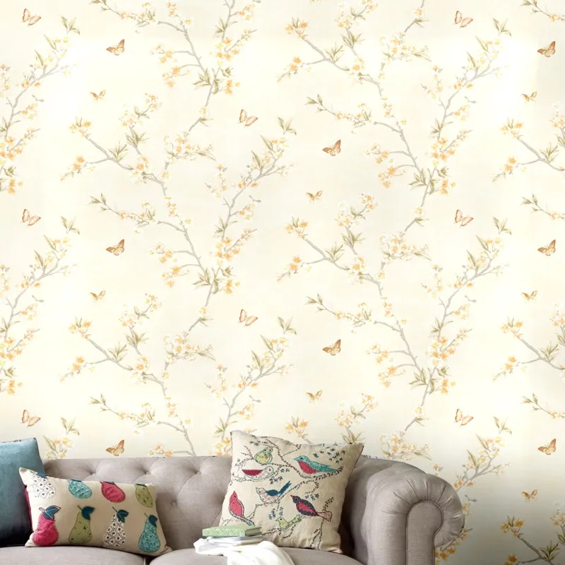 American Style Rustic Blue Wallpaper Roll Vintage Floral Non-woven Butterfly Wall Paper Bedroom Wallpapers Flower Wall Decals 3D American Style Rustic Blue Wallpaper Roll Vintage Floral Non-woven Butterfly Wall Paper Bedroom Wallpapers Flower Wall Decals 3D