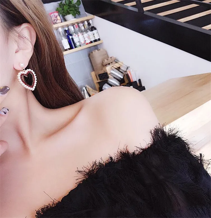 XIAO YOUNG Fashion Heart Drop Earrings Jewelry For Women New Trendy Simulated Pearl Rhinestone Wedding Long Earrings Gift