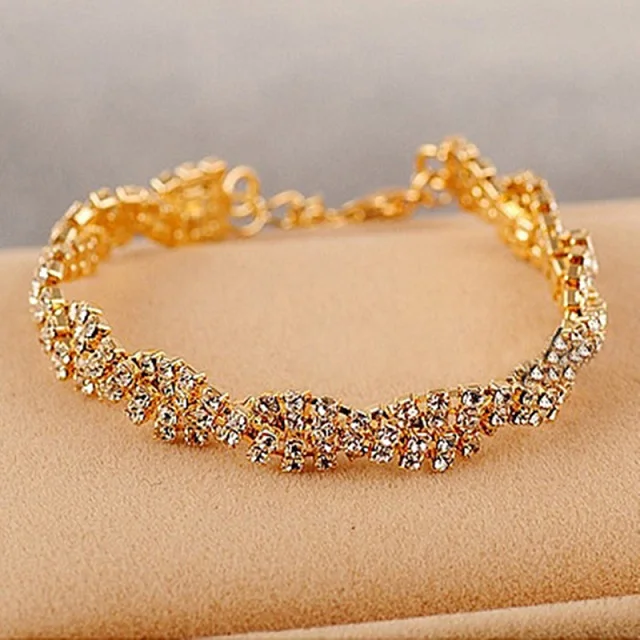 Ювелирные изделия оптом модные нежные полностью Стразы bling браслет женский золотой браслет в греческом стиле - Окраска металла: S12