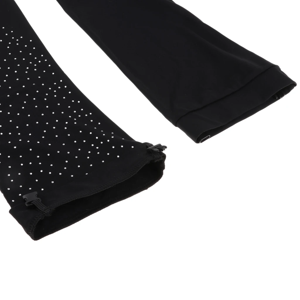 Womens Girls Ice Figure Skating Practice Long Pants Skate Footless Tights Leggings Black with Crystal