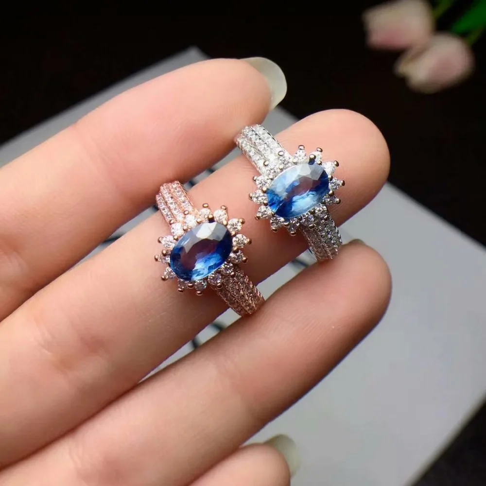 100% 925 sterling silver real Natural sapphire Rings fine Jewelry women open wholesale new gift 5*7mm cj050709agl