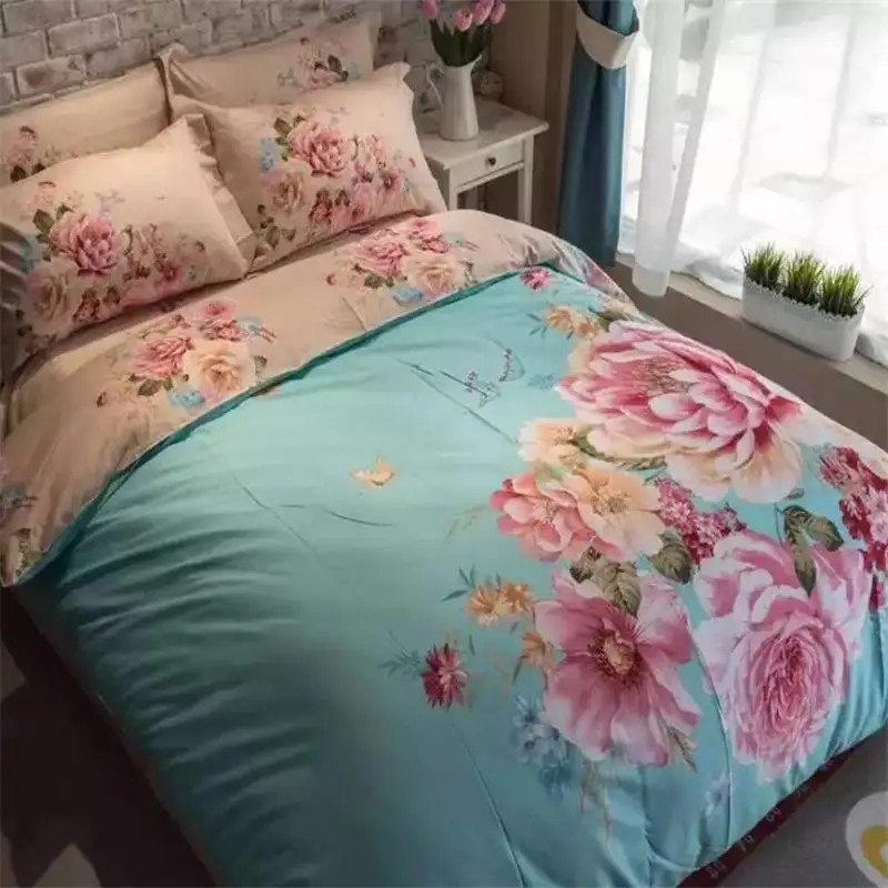 Fabric Painting Suppliers Manufacturers In India 4pcs Bed Set Bedclothes Bedding Orange White Flower Painting Duvet Cover Sheet Pillow